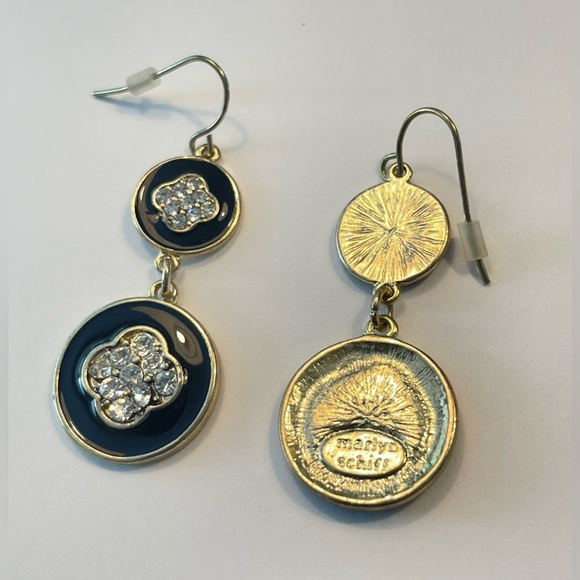 Marlyn Schiff | Rhinestone & Black Enamel Earrings | Stamped Texture Backs - Picture 3 of 3